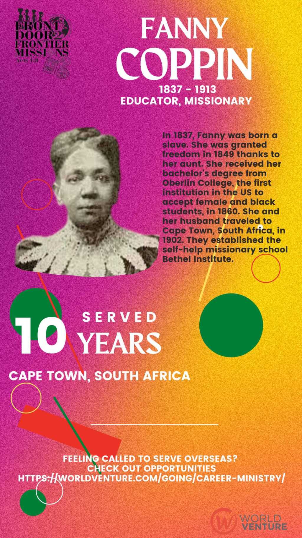 Fanny Coppin served in South&nbsp;Africa
