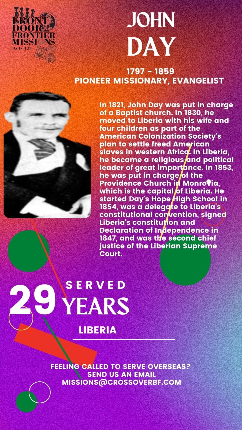 John Day served in Liberia, Sierra Leone and Central&nbsp;Africa